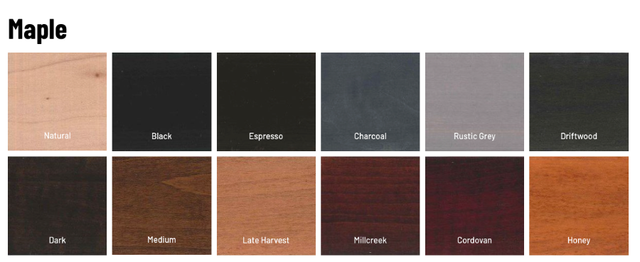 Maple wood stain options for Champion game tables